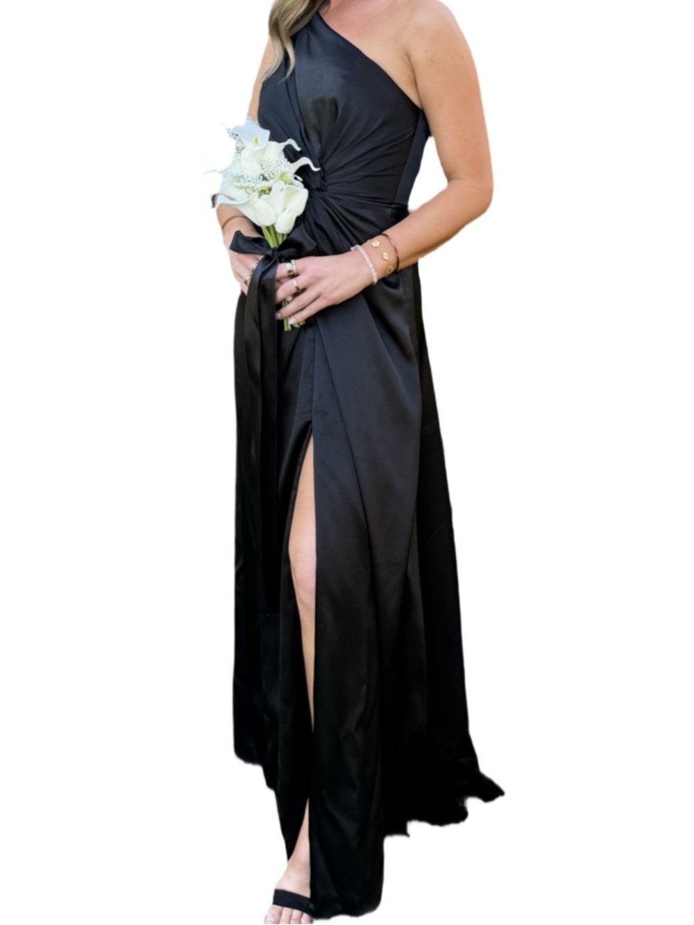 Azazie Brooke Dress in Black Metallic Satin